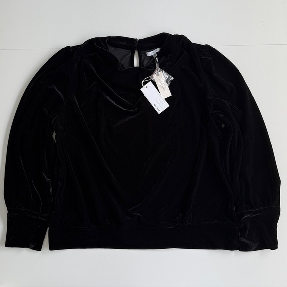 Anthropologie BTFL-life Velvet Velour Pullover Blouse Black Sz XL Dark Feminine - Picture 2 of 12
